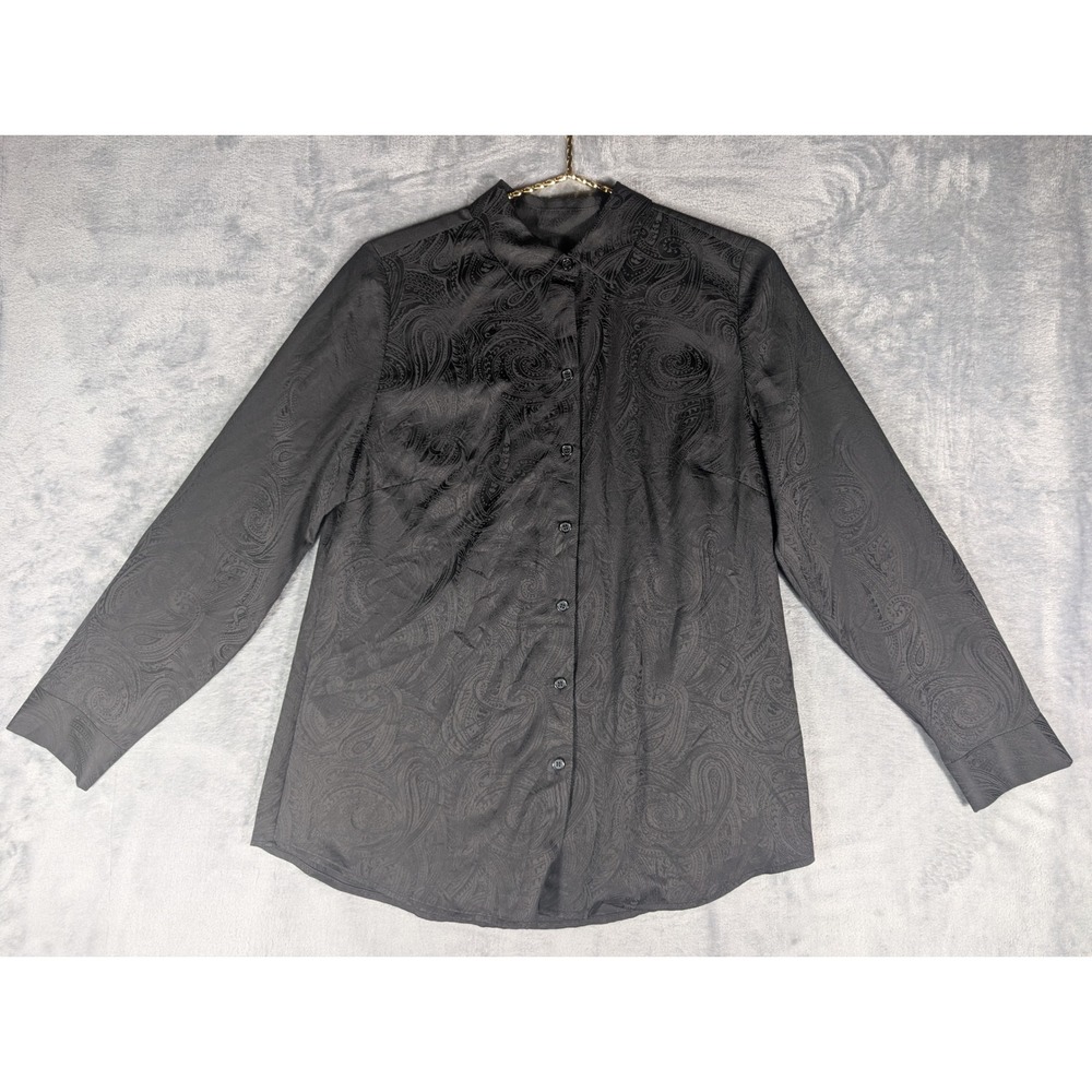 Chicos Womens Black Paisley Jacquard Long Sleeve Button Down Shirt Size 0 Small